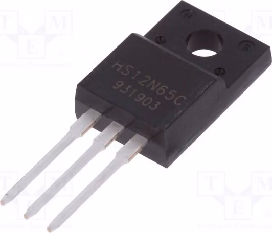 1 x Transistor: MOSFET N-channel, 33,2W, 650V, 12A, per montaggio su circuito stampato (THT), modello 12N65