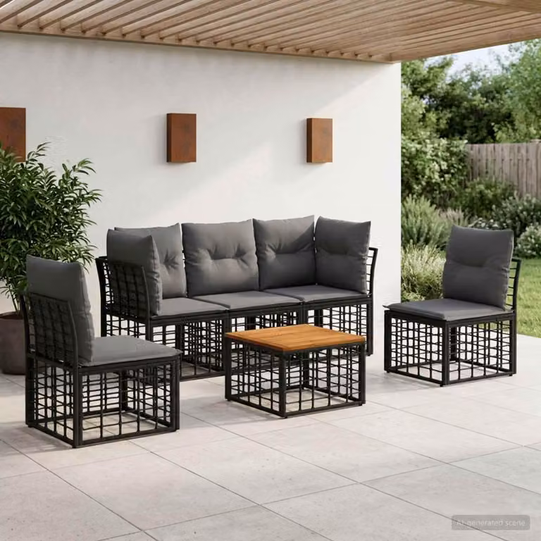 Maison Exclusive - Set da esterno per divano, 6 pezzi, colore nero e grigio scuro, realizzato in poliestere