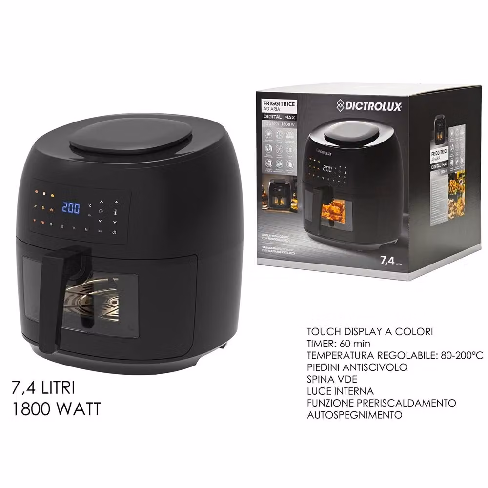 Friggitrice ad aria Trade Shop Traesio con oblò, 7,4 l, 1800 W, 9 programmi, temperatura regolabile e display digitale, colore nero – 2
