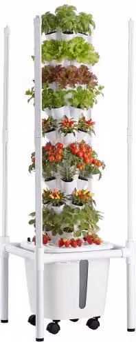 VEVOR Torre Idroponica a 9 Livelli con 45 Capsule, Giardino Verticale Indoor con Lampada LED, Controllo App e Ruote, Colore Bianco