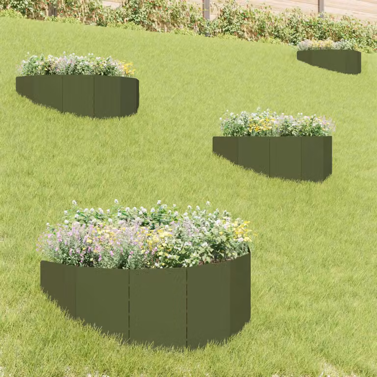 Set di 4 bordure per prato vidaXL in acciaio colore verde oliva, 100 x 45 cm