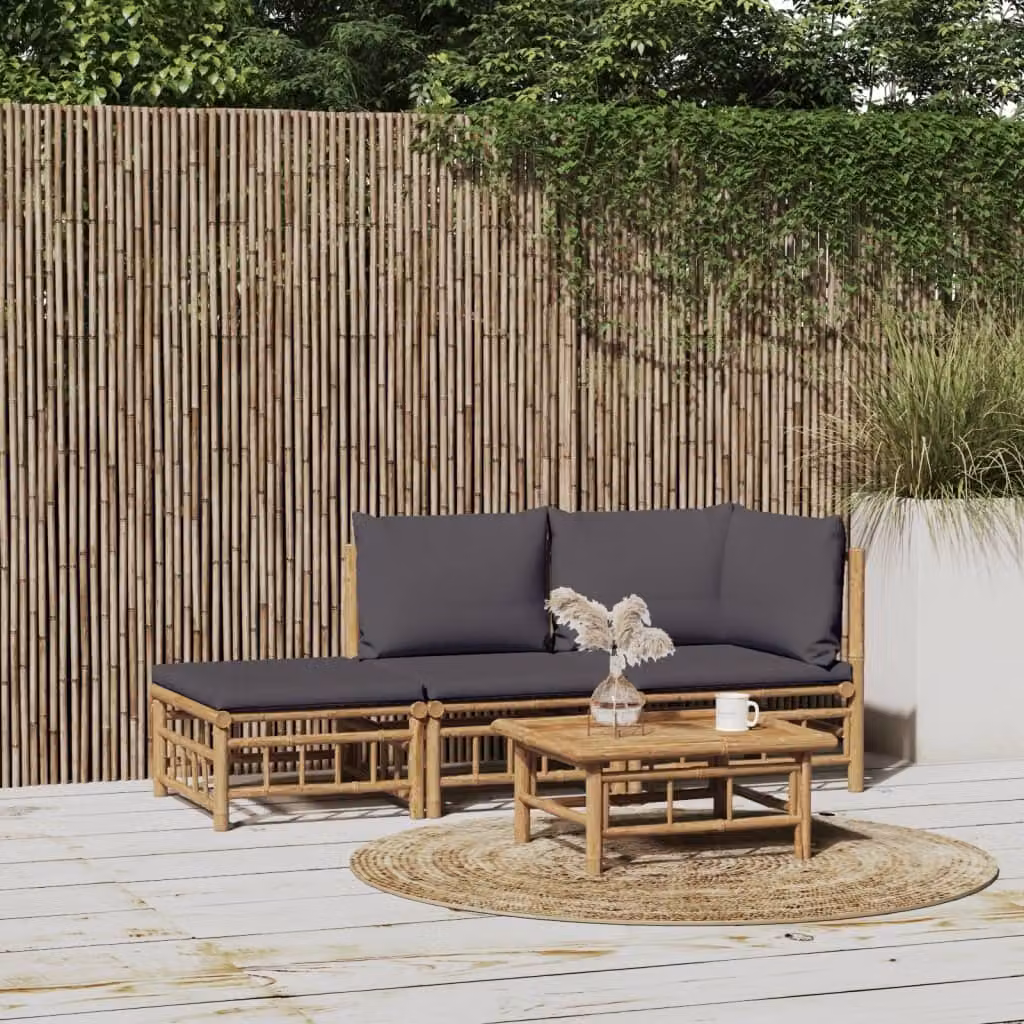 Maison Exclusive - Set da giardino a 3 pezzi con cuscini grigio scuro in bambù