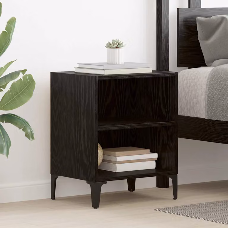 Set di 2 Armadi da Notte vidaXL Moderni in MDF e Metallo, Colore Rovere Nero, L 40 cm x P 30 cm x H 50 cm