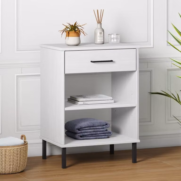 Consolle Mobile vidaXL OSLO in Legno di Pino e Metallo Bianco