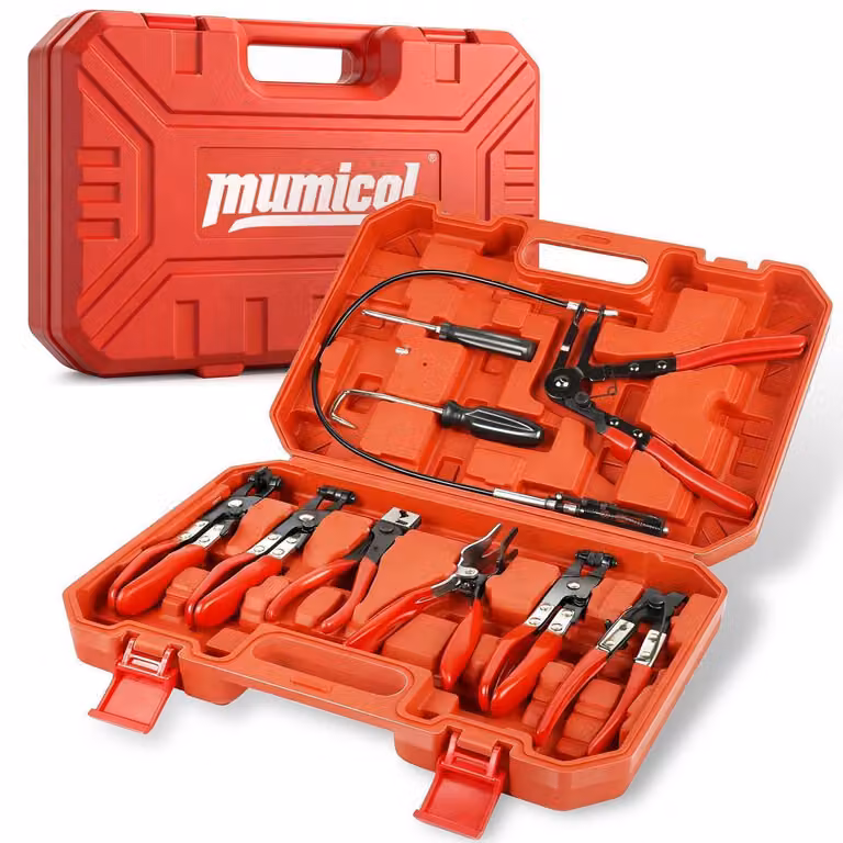 Set di pinze per fascette stringitubo, 9 pezzi, con lunga portata e sistema di bloccaggio, per automobili