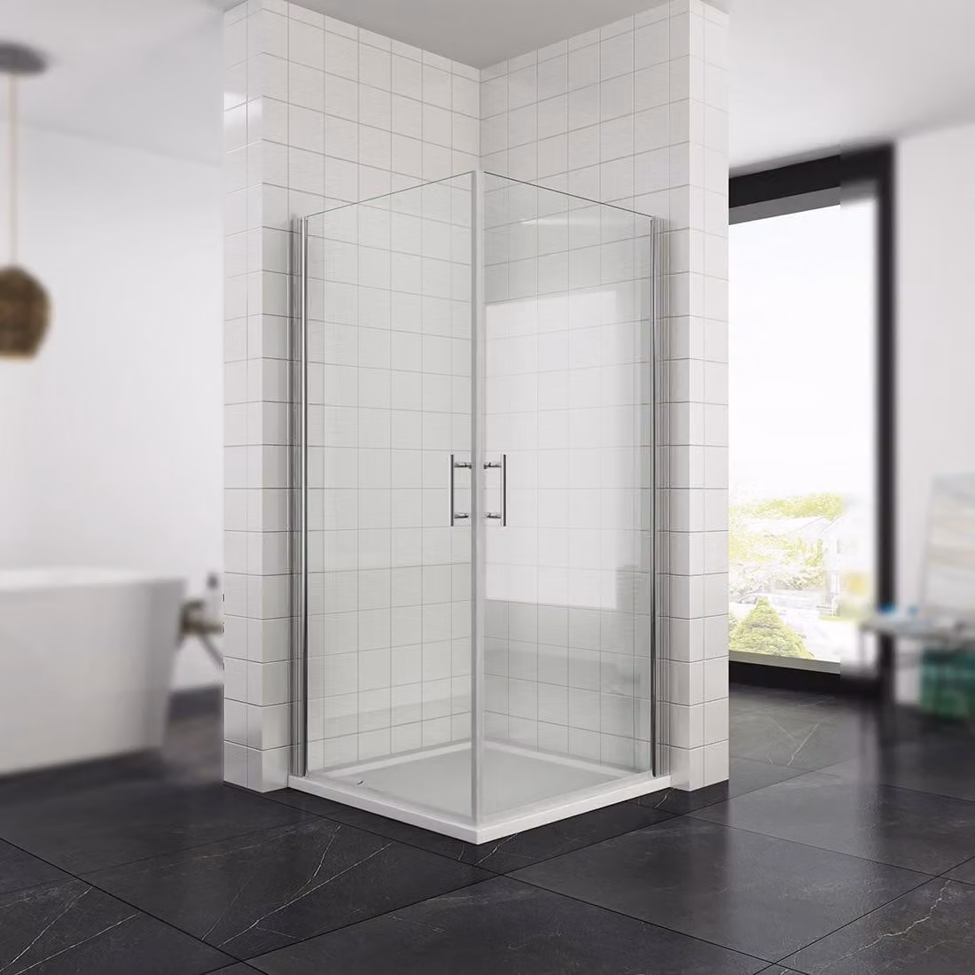 SONNI Cabina doccia angolare Nano Doccia Porta a battente Pannello doccia Parete doccia 90x90x185cm