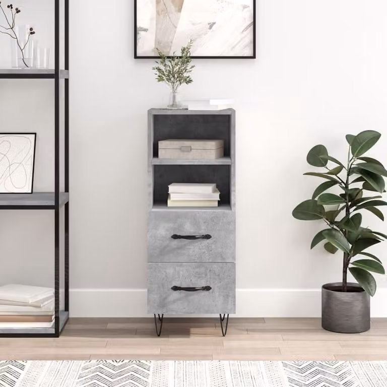 Credenza moderna vidaXL in legno e metallo, Grigio, L 34,5 cm x P 34 cm x H 90 cm, da appendere a parete