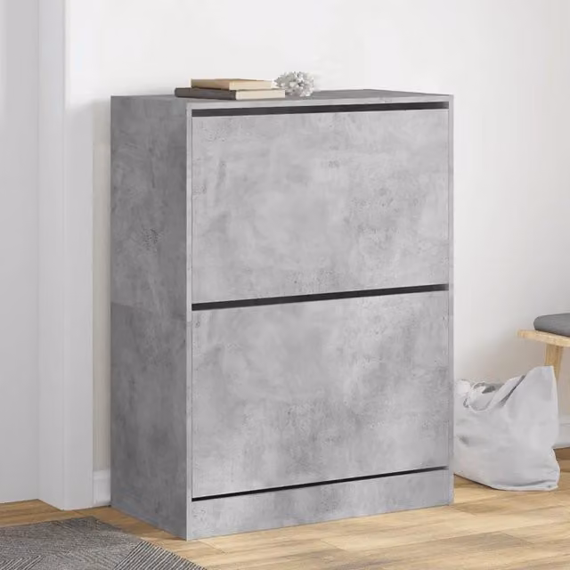Scarpiera moderna vidaXL con scomparti ribaltabili in legno MDF grigio, sospesa a parete, L: 80 cm, P: 42 cm, H: 108 cm