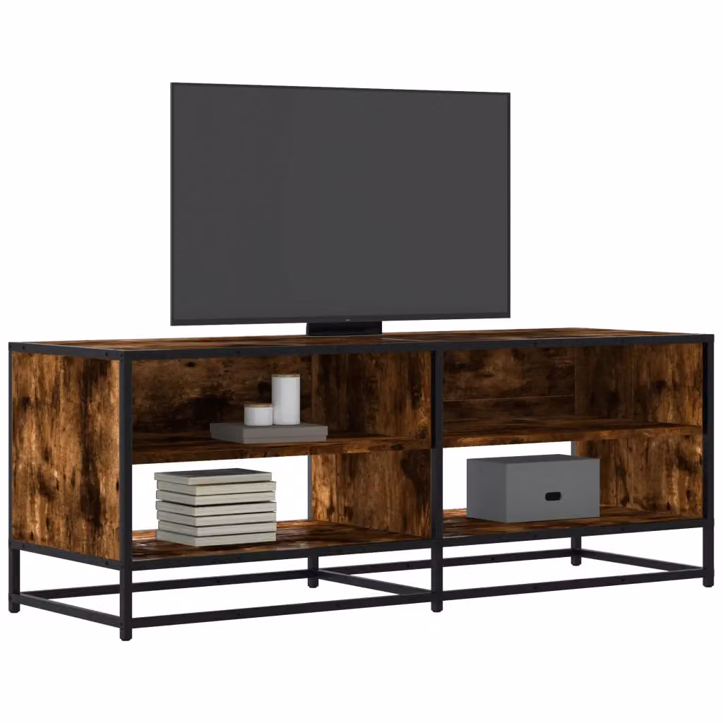 Mobile TV vidaXL in stile industriale in legno e metallo, colore rovere fumo, L 120,5 cm x P 40 cm x H 46 cm