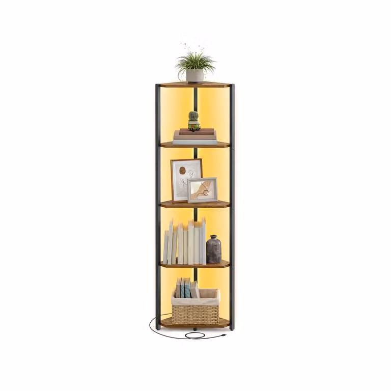 Libreria Scaffale a 5 Ripiani con LED Regolabili, Marrone Vintage
