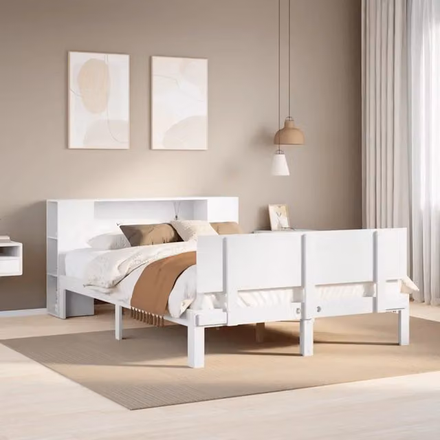 Letto Libreria senza Materasso Bianco 150x200 cm Legno di Pino 3322635