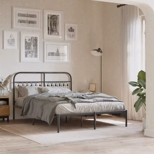 Letto con testiera in metallo nero vidaXL L/P/H: 140 x 190 x 146 cm