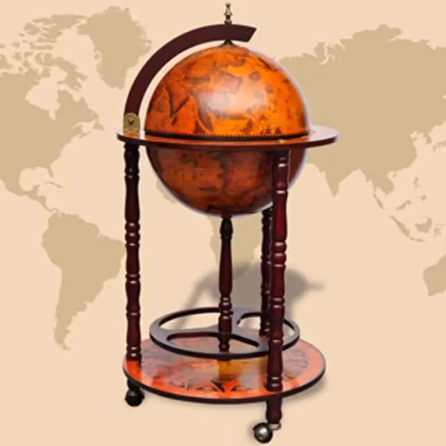Minibar a forma di globo con supporto in legno di eucalipto marrone vidaXL