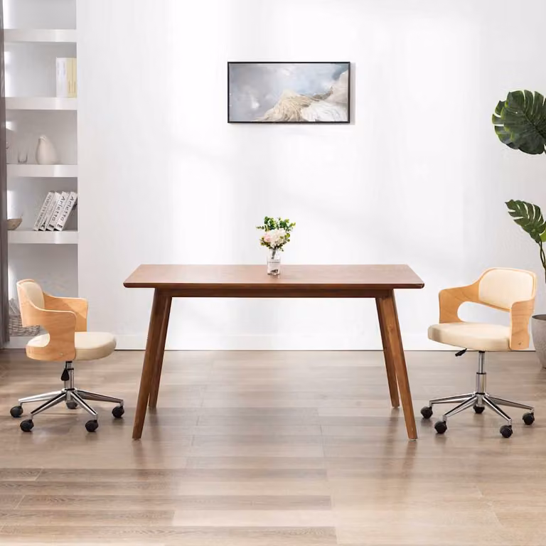Set di 2 sedie da pranzo girevoli vidaXL in similpelle beige e legno con ruote