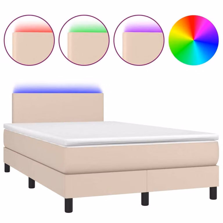 Giroletto Molle Materasso e LED Cappuccino 120x200cm Pelle finta
