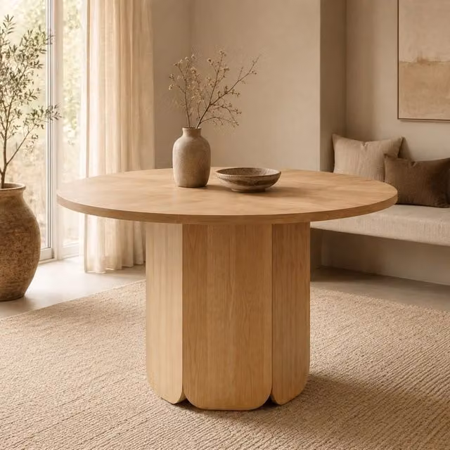 Tavolo da pranzo rotondo 120 x 120 cm in MDF colore quercia, adatto per 4-6 persone