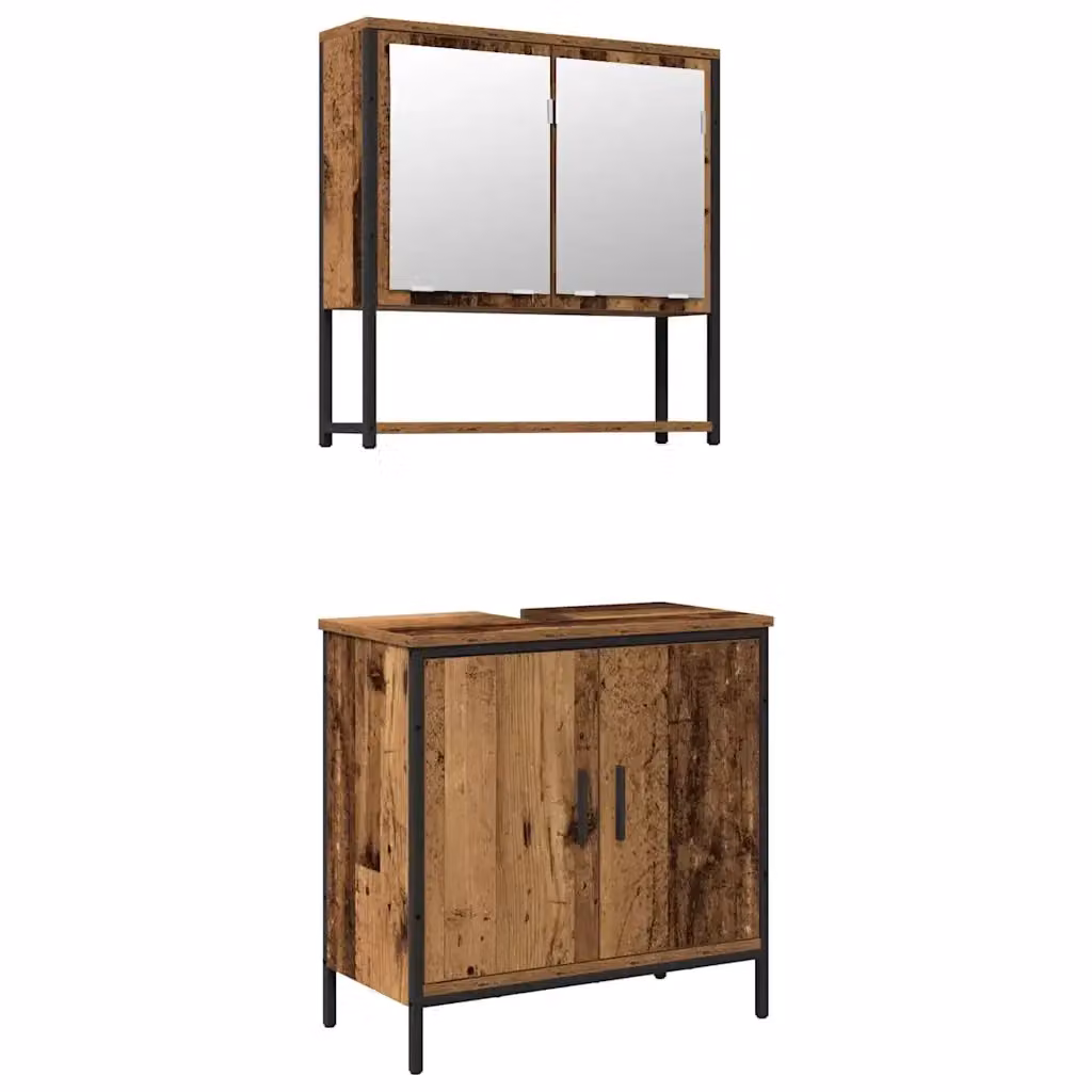 Set moderno di mobili per il bagno vidaXL composto da mobile sottolavabo e armadietto con specchio, colore marrone e nero, L/P/H: 60 x 30 x 60 cm – 2