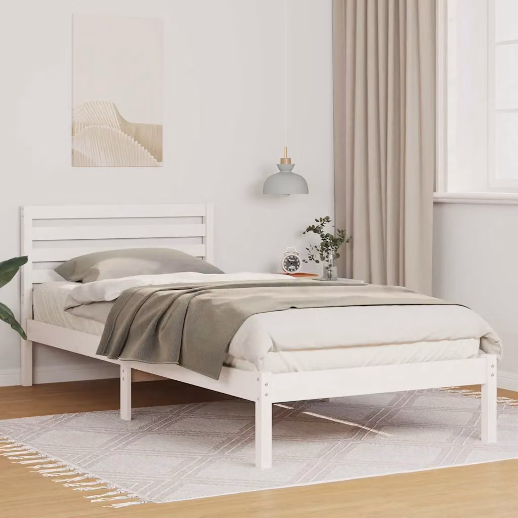 Struttura del letto vidaXL in pino massello bianco con doghe fisse L 90 x P 225,5 x H 80,5 cm