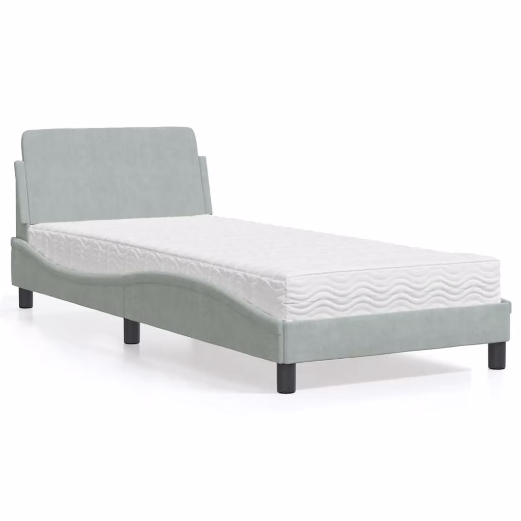 Letto con Materasso Dover vidaXL in Velluto Grigio Chiaro L/P/H: 80 x 200 cm
