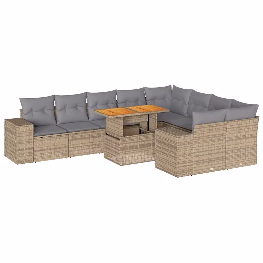 Set da giardino moderno vidaXL in polyrattan e legno di acacia con cuscini beige e tavolo da caffè – 2