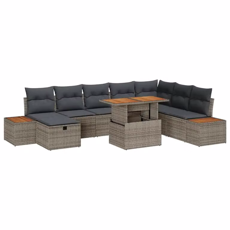 Set Divano da Giardino Moderno vidaXL a Forma a U in Polyrattan Grigio con Cuscini e Tavolino da Esterno