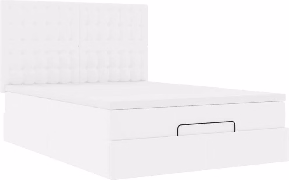Struttura Letto Pouf con Materasso Bianco 140x190 cm Pelle finta