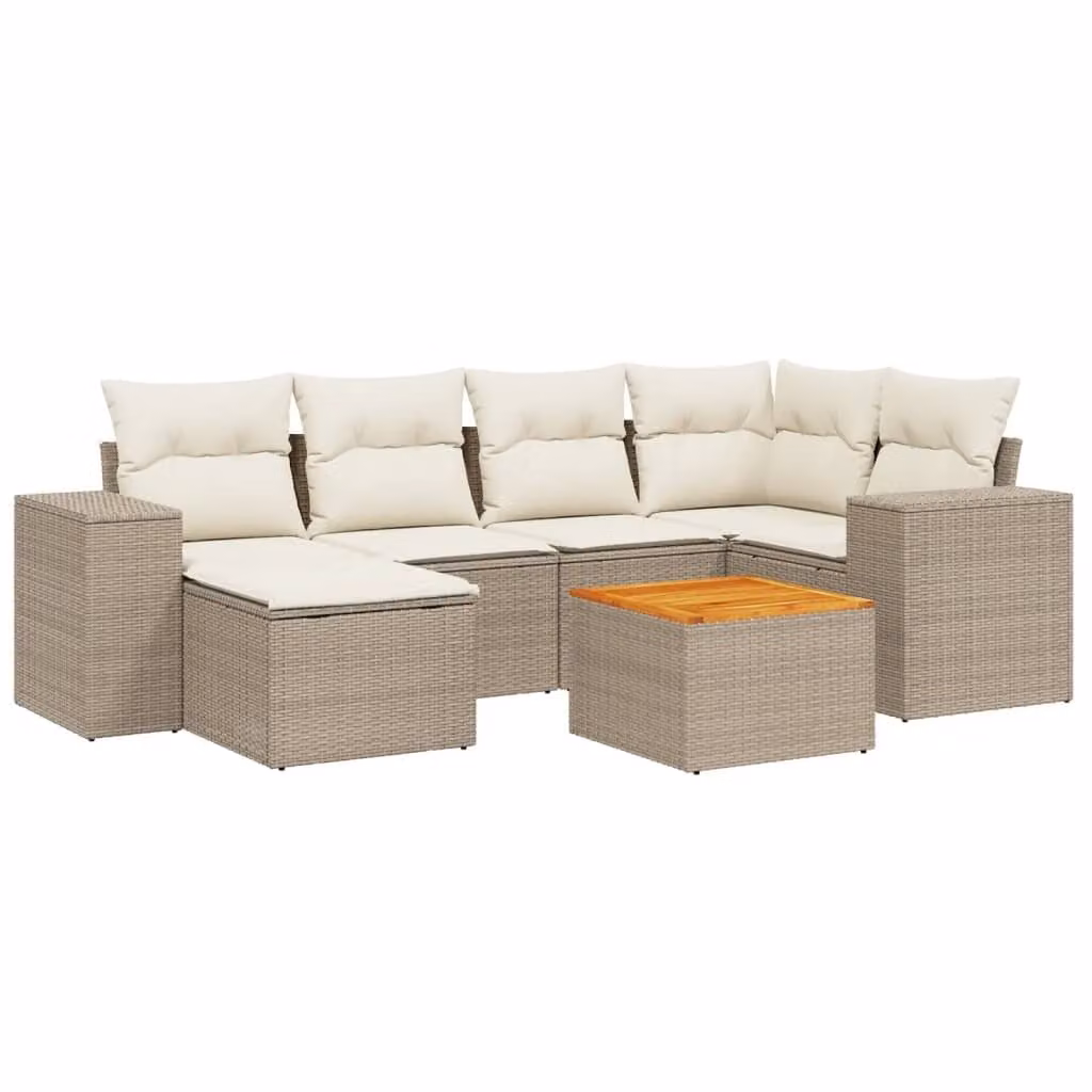 Set Divani da Giardino 7 pz con Cuscini Beige in Polyrattan