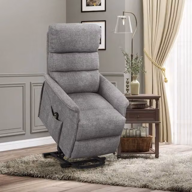 Poltrona Relax Elettrica con Funzione Sveglia, Rivestimento in Tessuto Effetto Lino, Reclinabile con Telecomando e Tasca Laterale