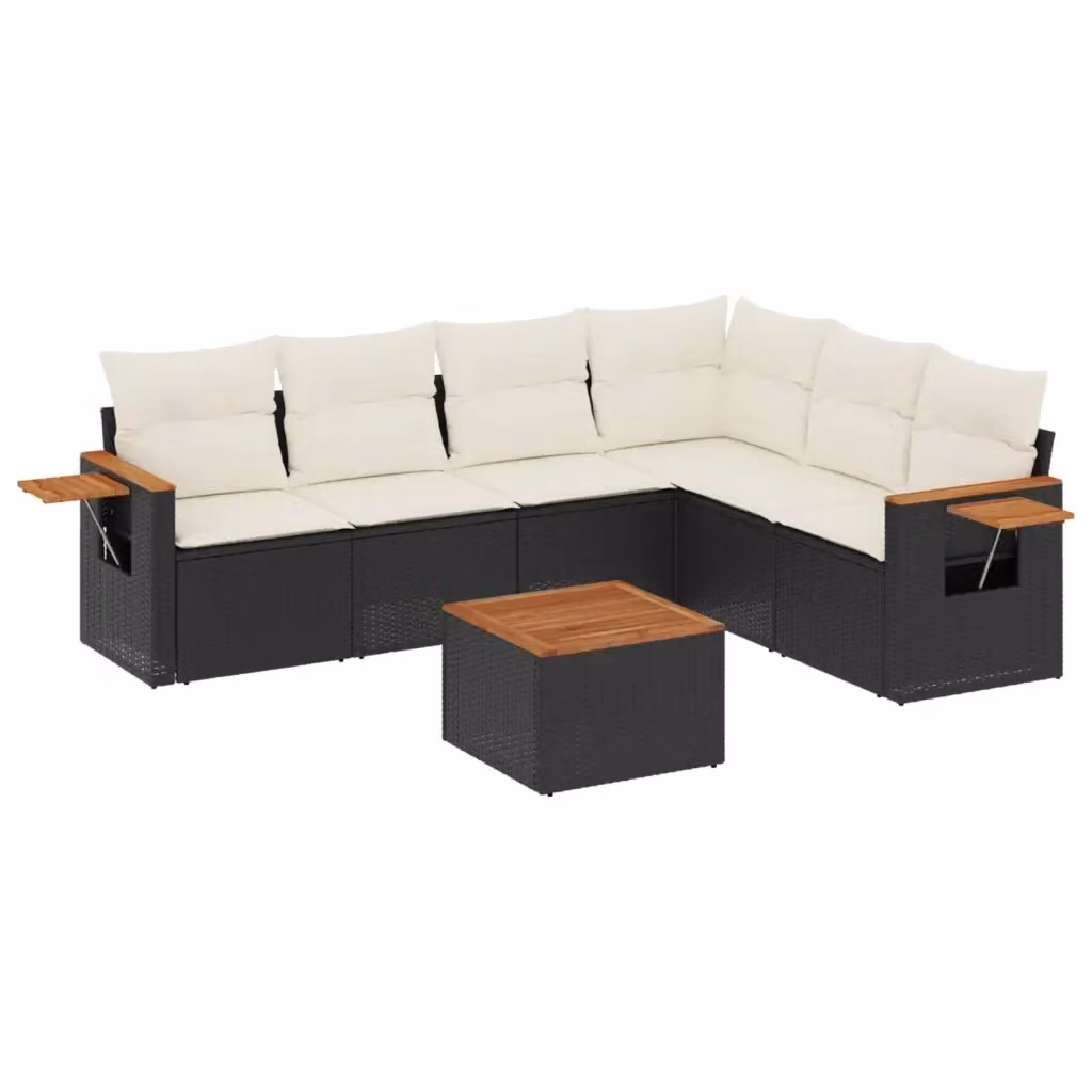 vidaXL Set Divano da Giardino a L con Cuscini 7pz in Polyrattan Nero e Bianco – 2