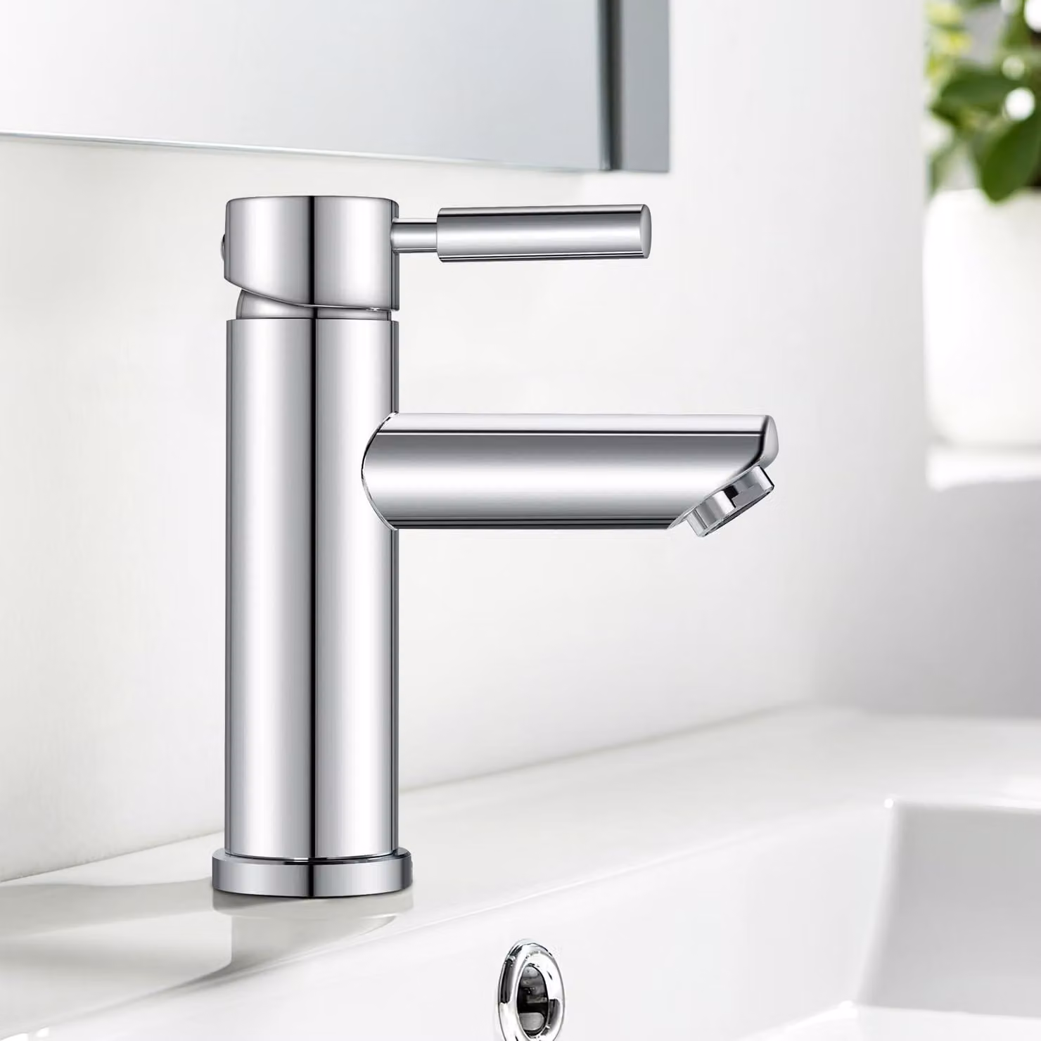 Miscelatore monocomando per lavabo, finitura cromata, acciaio inossidabile, a risparmio idrico