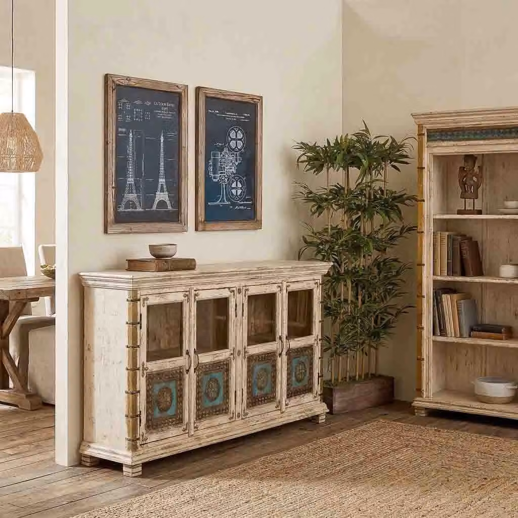 Credenza Wanderlust Deco in legno laccato con dettagli floreali ed etnici, L: 82 cm, P: 40 cm, H: 90 cm – 2