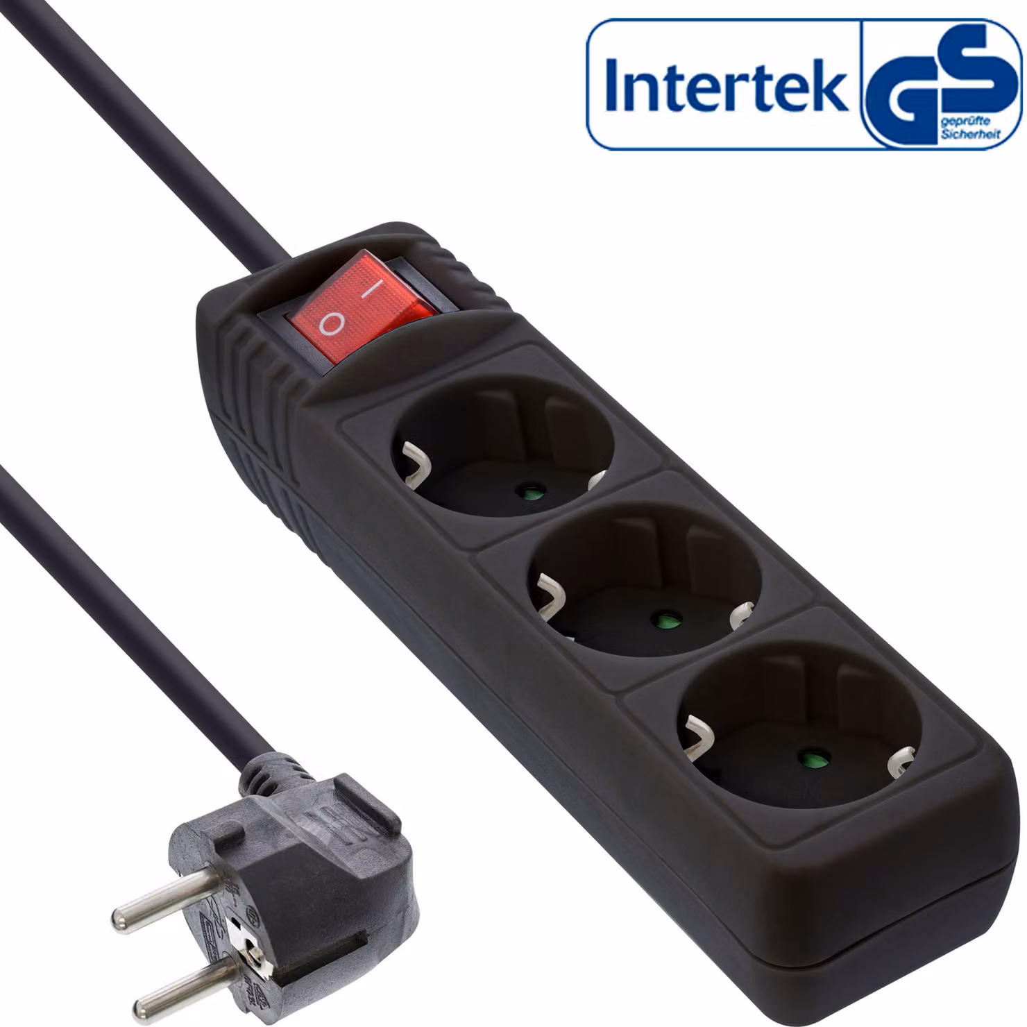 InLine - Steckdosenleiste - Schuko 3-Fach - 230V - 3500W - 3,0m- schwarz - mit Schalter (16433S)