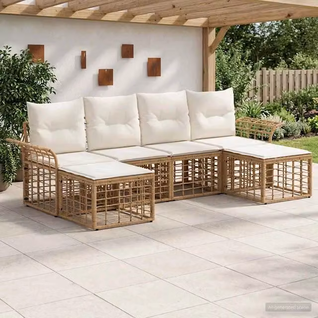 Set di divani da esterno 6 pz Naturale e Bianco Crema 3437742