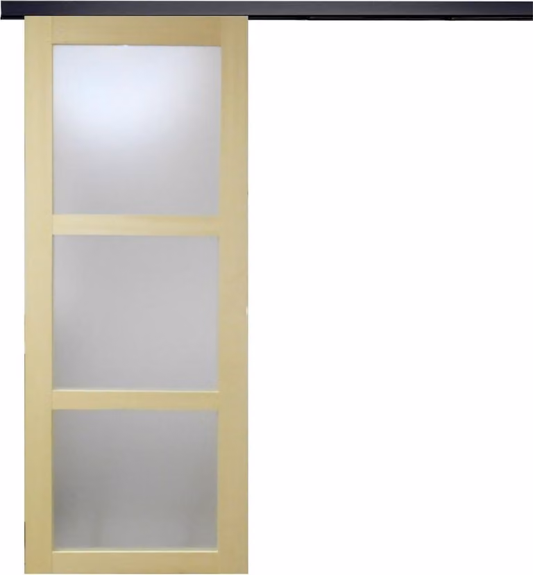 Porta scorrevole in legno Ayous con vetro H204 x L73 cm, binario in alluminio con banda nera Gd Menuiseries