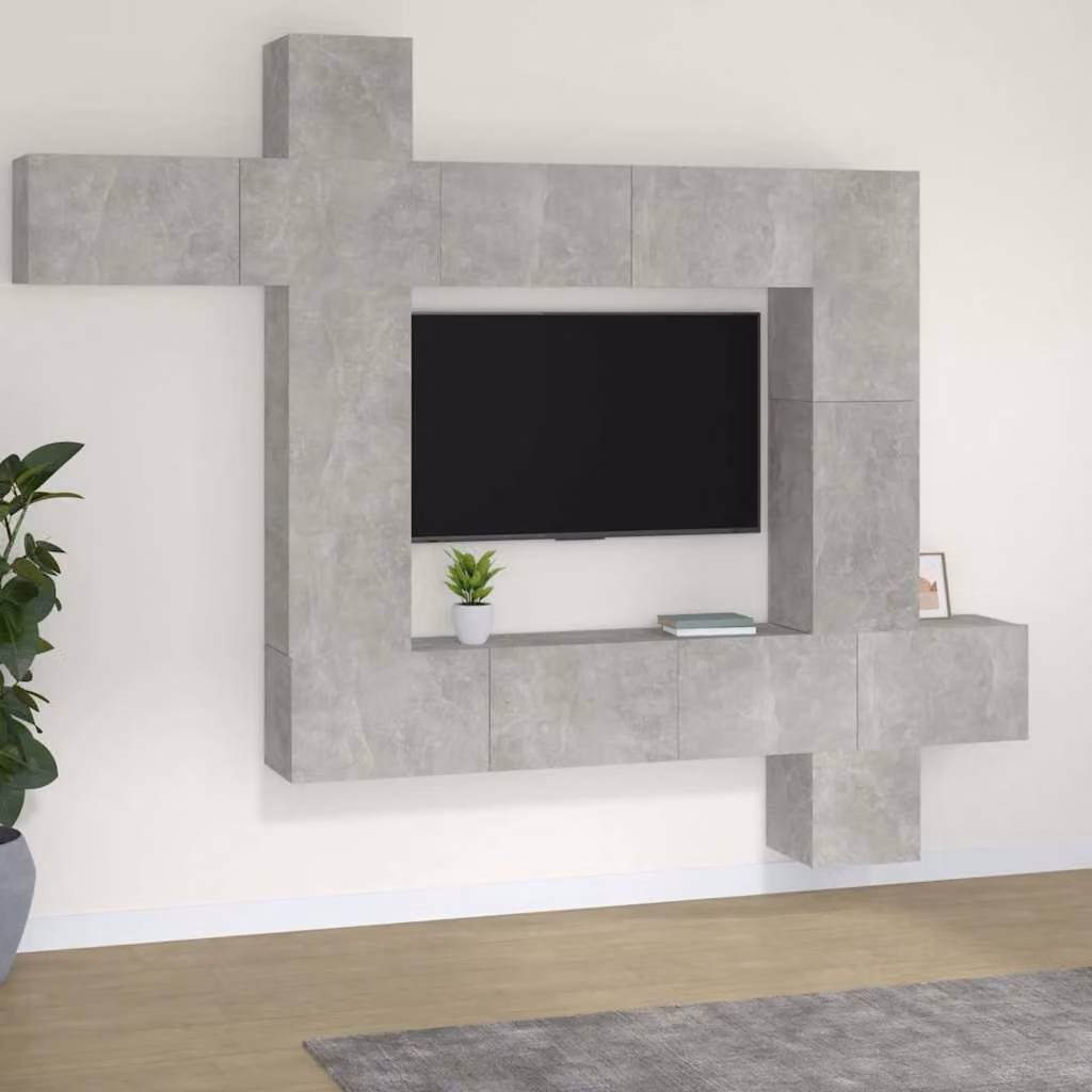 vidaXL Set di Mobili Porta TV Moderno 9 pz Grigio Cemento in Legno Multistrato