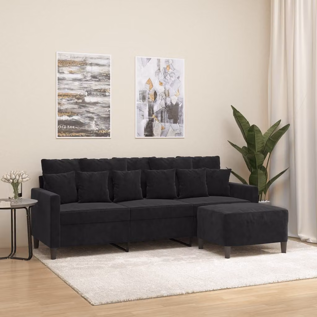 Maison Exclusive - Divano a tre posti con poggiapiedi, nero, 180 cm, in velluto