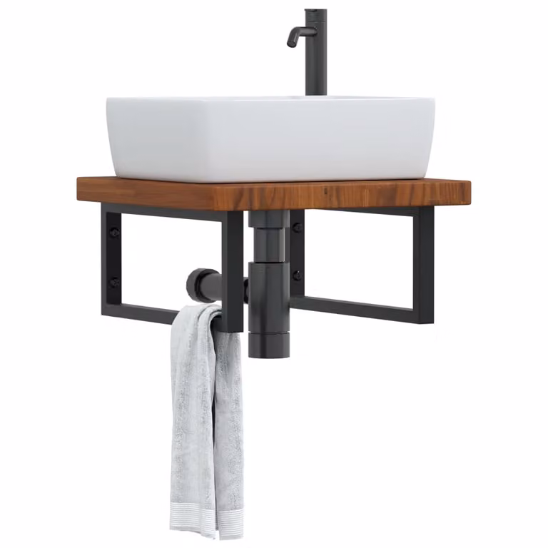 vidaXL Ripiano a Parete per Lavabo Moderno in Rovere e Metallo Nero e Marrone