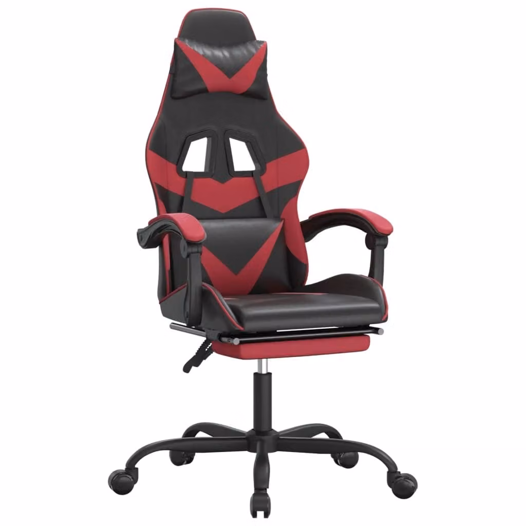 Sedia da Gaming con Poggiapiedi Nero e Rosso Vino in Pelle finta