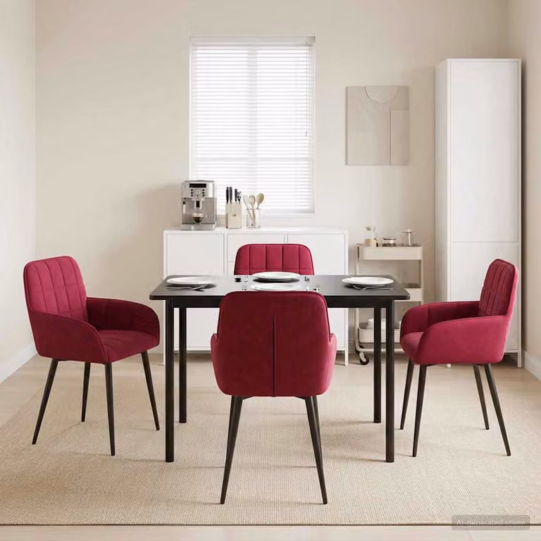 Set di 4 sedie da pranzo vidaXL in velluto rosso, design moderno per cucina e sala da pranzo, L: 56.5 cm, P: 50 cm, H: 85 cm