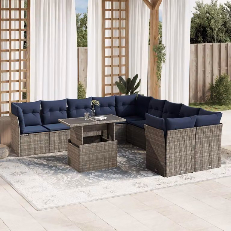 Maison Exclusive - Set da giardino 11 pezzi con cuscini, grigio, polyrattan