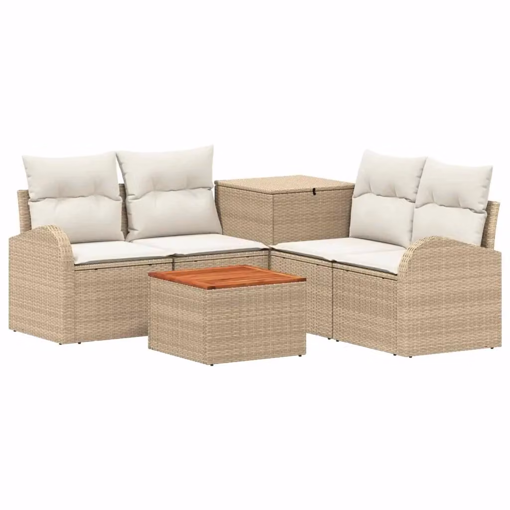 Set di divani da giardino vidaXL 6 posti con tavolino e pouf, beige e bianco crema, struttura in metallo e cuscini inclusi – 2