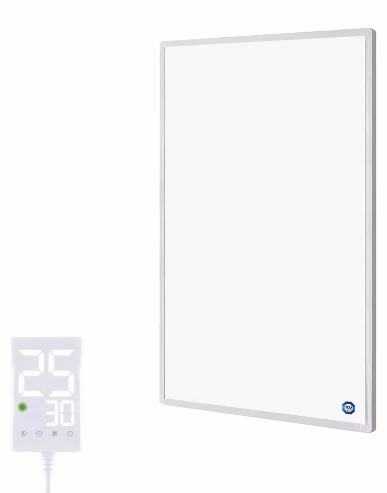Pannello infrarossi da parete, riscaldamento, 600 Watt - 59x120 cm - Bianco - Resistente all'umidità, adatto per il bagno