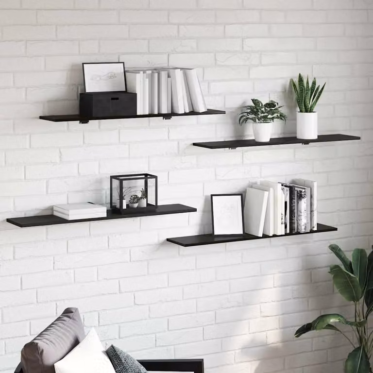 Set di 4 scaffali a parete vidaXL in MDF nero opaco, L: 100 cm, P: 20 cm, H: 1,5 cm