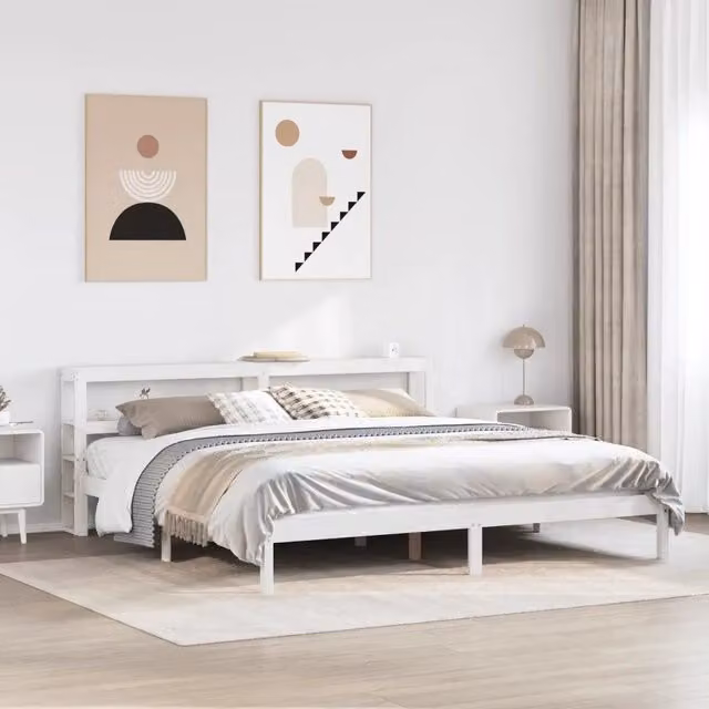 Letto senza materasso vidaXL in legno massello di pino bianco stile rustico L/P/H: 224.5 x 180 x 186 cm