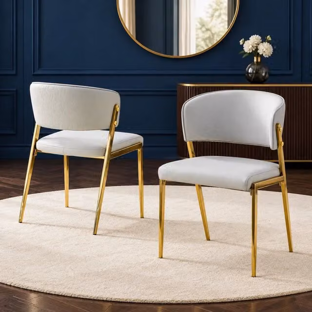 Set di 2 sedie da pranzo ULEVR in PU grigio chiaro con schienale curvo imbottito e gambe in metallo