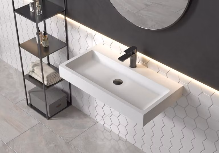 Lavabo da appoggio PB2143 – Materiale composito minerale – Bianco opaco – 80 x 42 x 10 cm