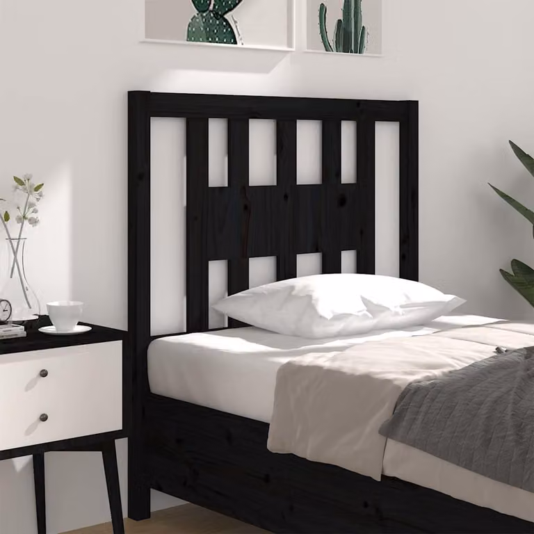Testiera per letto vidaXL in legno massello di pino nero, stile rustico, L: 96 cm, P: 4 cm, H: 100 cm