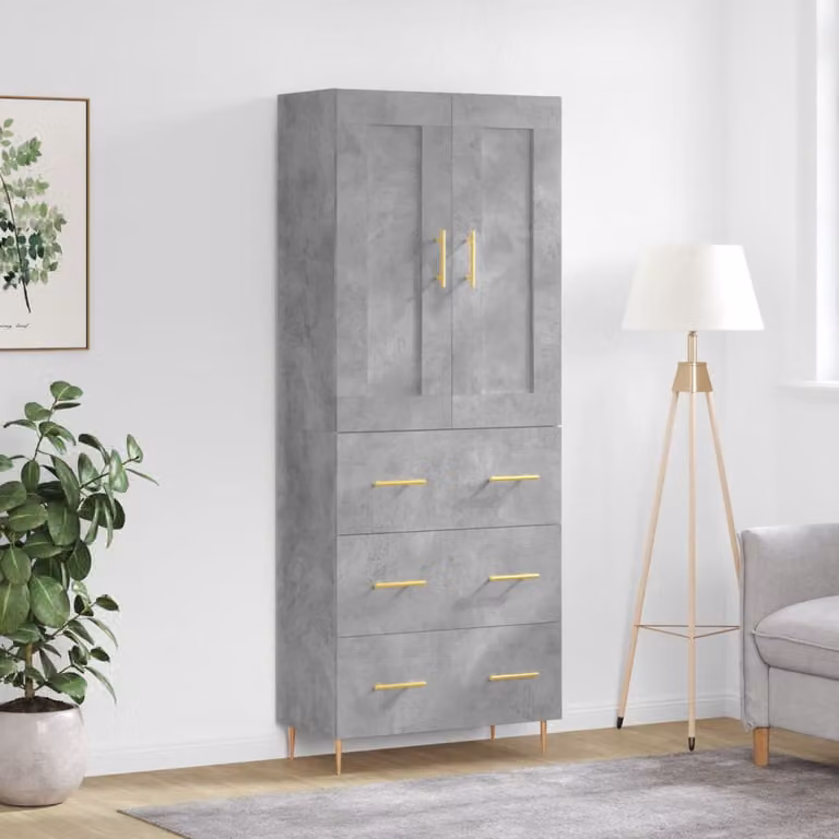 Credenza moderna vidaXL in legno e metallo, Grigio e Oro, L: 69,5 cm, P: 34 cm, H: 180 cm