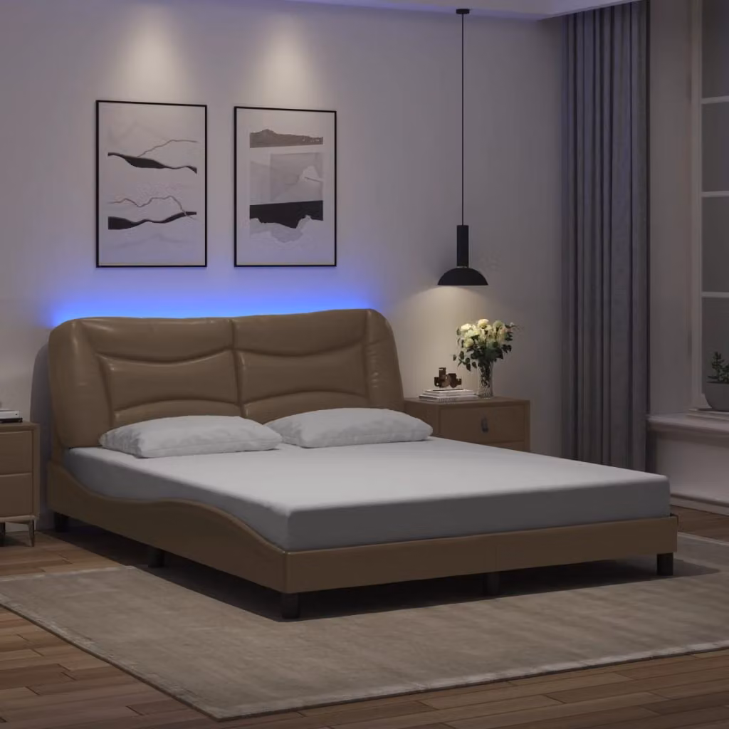 vidaXL Giroletto Hvar Cappuccino con LED e porta USB senza materasso L: 160 cm, P: 200 cm – 1
