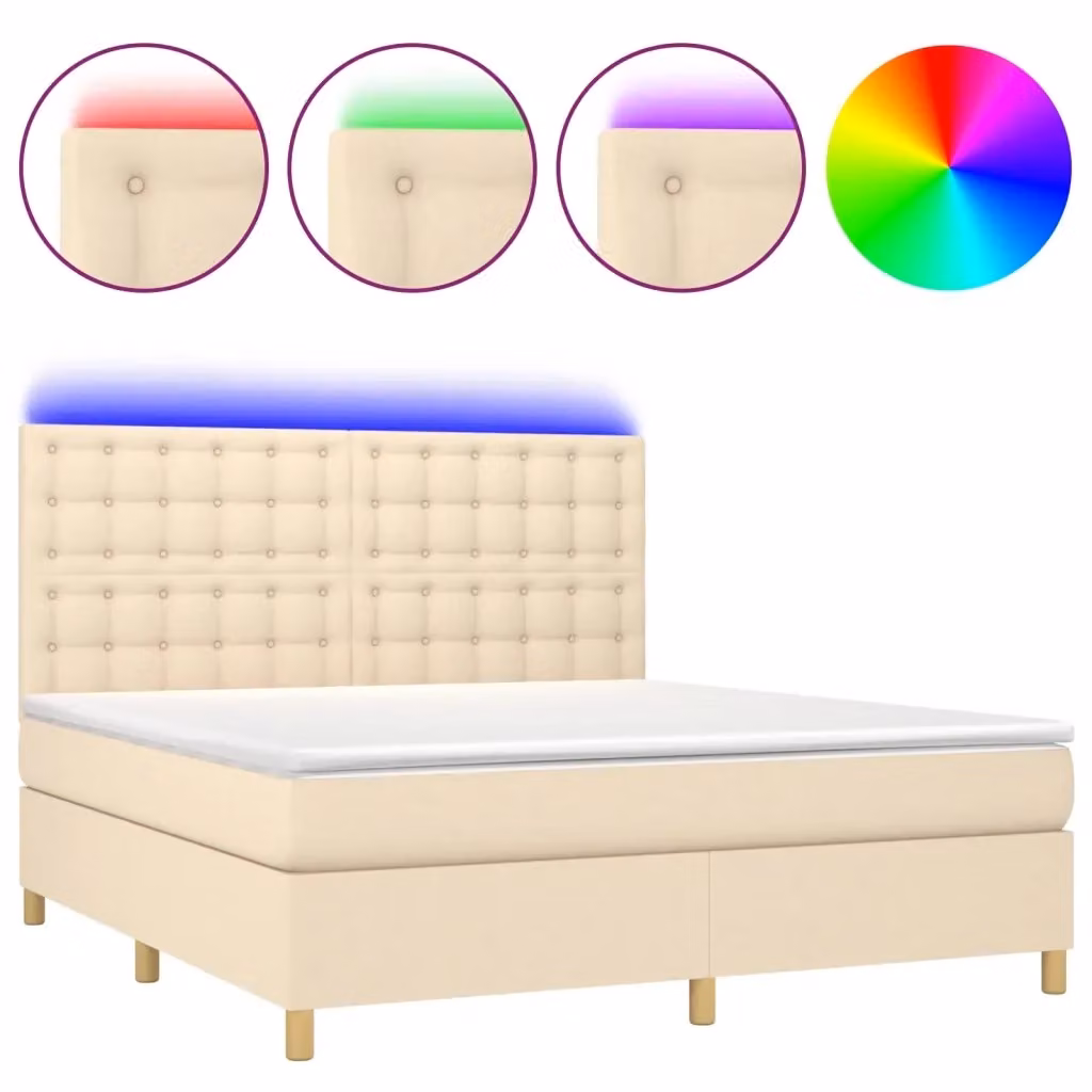 Letto Ibrido con Materasso e Illuminazione LED vidaXL in Tessuto Beige, L/P/H: 180 x 200 x 128 cm – 2